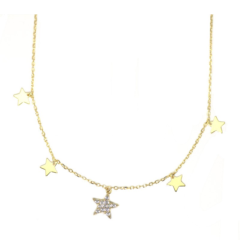 Gargantilla Plata de Ley 5 Estrellas con Circonitas Chapado Oro