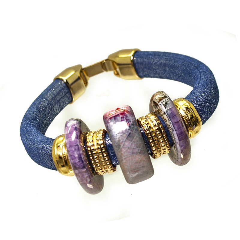 Pulsera Regaliz Purpurina Gold & Ceramics azul