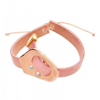 Pulsera de Cuero Comillas Oro Rosa