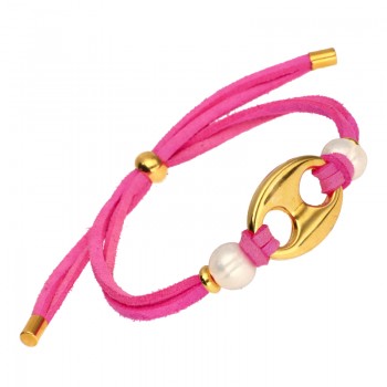 Pulsera Fucsia Calabrote Oro con Perlas