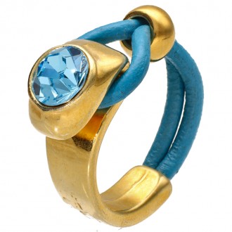 Anillo de Cuero con Cristal Azul