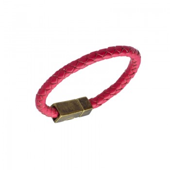 Pulsera de Cuero Trenzado Básica Fucsia