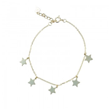 Pulsera de Plata de Ley 5 Estrellas Baño Oro