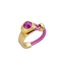 Anillo de Cuero con Cristal Fucsia