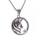 Colgante Unicornio de Plata de Ley con Perla y Circonitas