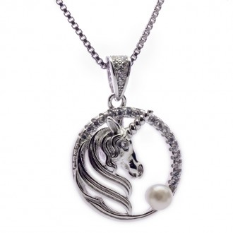 Colgante Unicornio de Plata de Ley con Perla y Circonitas