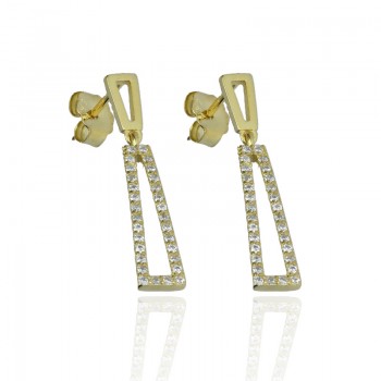 Pendientes Plata de Ley Trapecio baño oro 18k