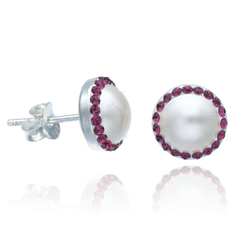 Pendientes Plata de Ley Perla con Brillantes de Cristal Amatista