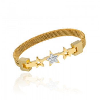 Pulsera de Acero 3 Estrellas Chapado Oro 18k