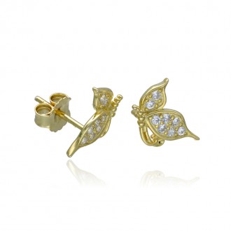 Pendientes Plata de Ley Baño Oro 18k Mariposa Boreal