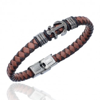 Pulsera Cuero Trenzado con Ancla