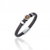 Pulsera de Cuero Trenzado Marrón con Ojo de Tigre - Las Joyas de Amanda
