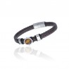 Pulsera de Cuero Trenzado Marrón con Ojo de Tigre - Las Joyas de Amanda