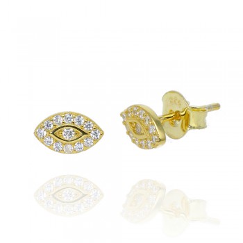 Pendientes Plata de Ley Mini Ojo Turco Chapado Oro 24kt