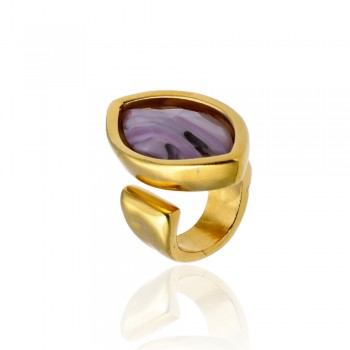 Anillo Navette Grande Morada Chapado Oro 24kt