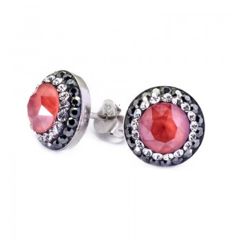 Pendientes de Plata de Ley Swarovski Round Crystal Light Coral