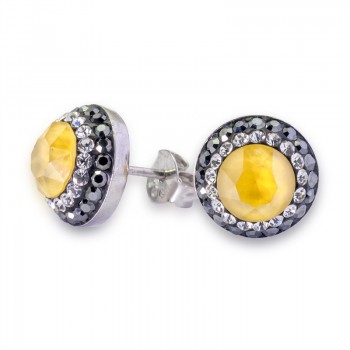 Pendientes de Plata de Ley Swarovski Round Crystal Powder Yellow