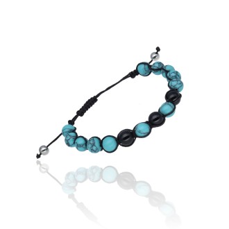 Pulsera Ajustable Hilo Seda con Ónix y Turquesa