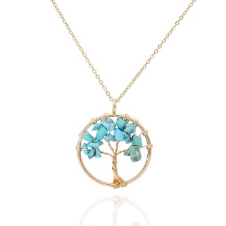 Collar de Acero Chapado Oro 18k Árbol de Vida Esencial con Turquesa