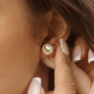 Pendientes Plata Chapado Oro 24Kt Oso con Perla Cultivada