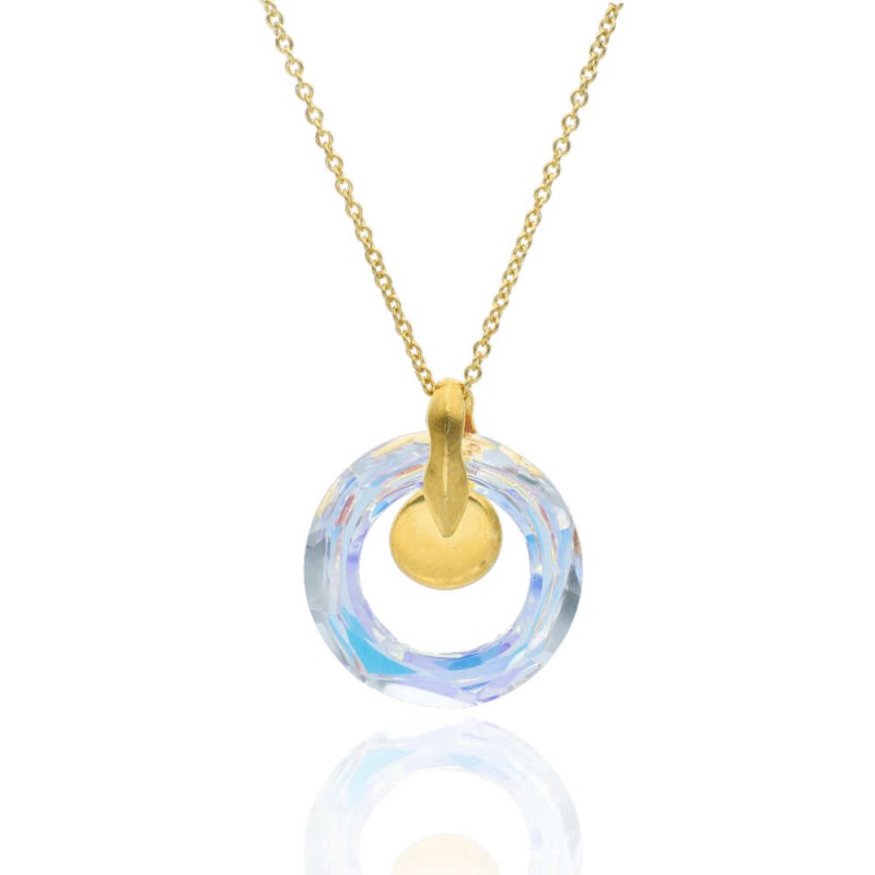 Gargantilla Plata de Ley Chapado Oro 18k Cosmic Ring Cristal AB