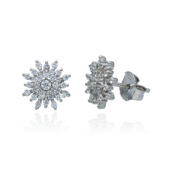 Pendientes Plata de Ley Rosetón Nieve