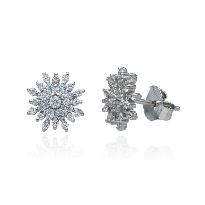 Pendientes Plata de Ley Rosetón Nieve