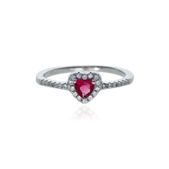 Anillo de Plata de Ley Corazón Rubí Iconic