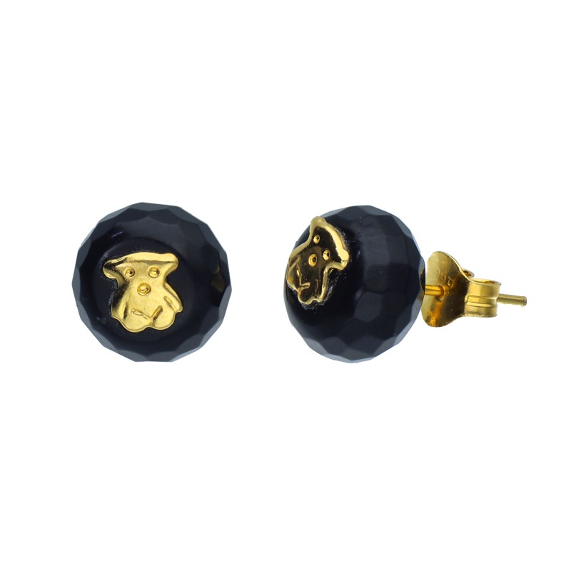 Pendientes Plata de Ley Oso Chapado Oro 18k con Ónix Facetado