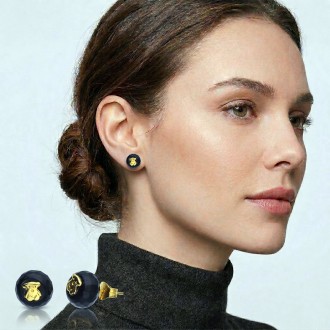 Pendientes Plata de Ley Oso Chapado Oro 18k con Ónix Facetado