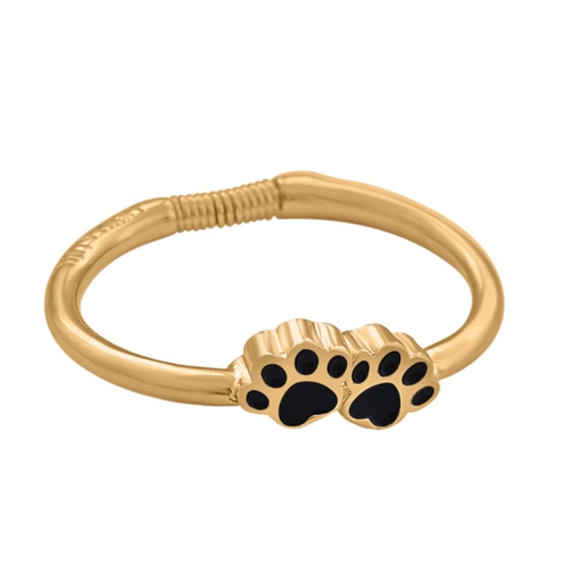Pulsera Chapado Oro 24k Huellas de Mascota Esmalte Negro