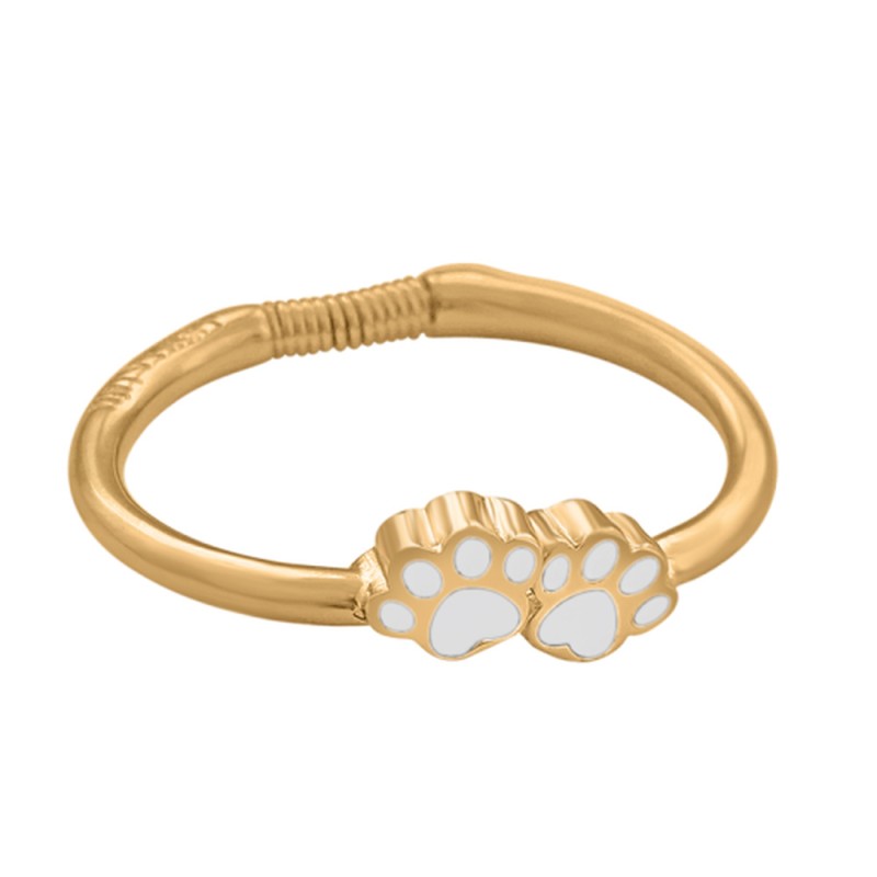 Pulsera Chapado Oro 24k Huellas de Mascota Esmalte Blanco