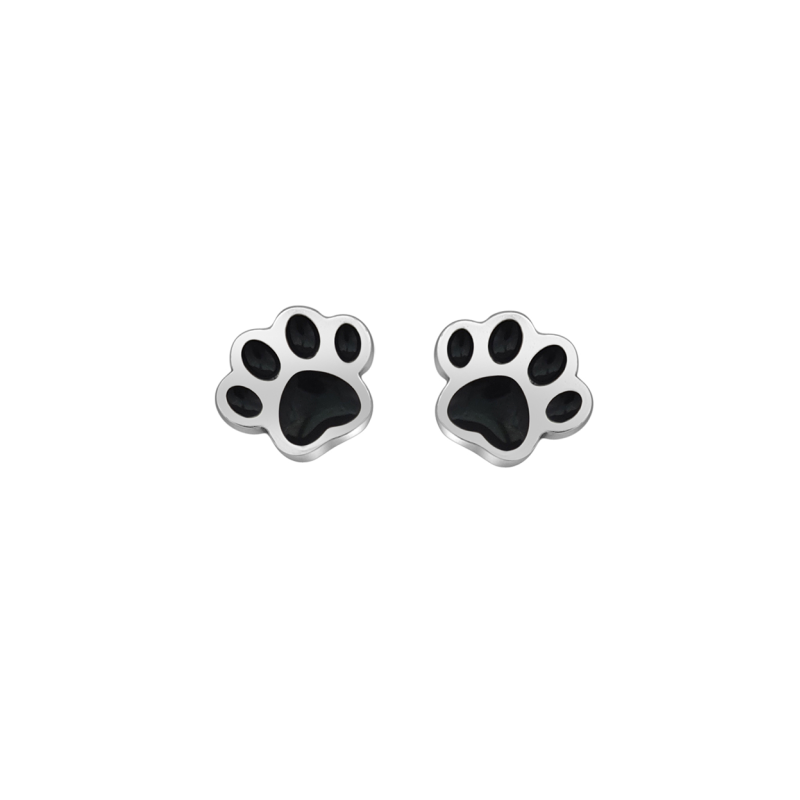 Pendientes Huella de Mascota Baño Plata Esmalte Negro