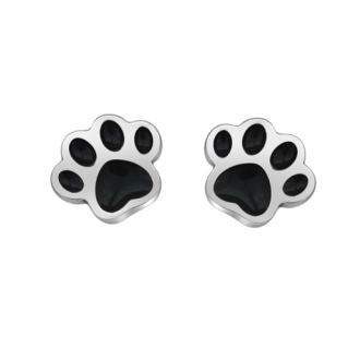 Pendientes Huella de Mascota Baño Plata Esmalte Negro