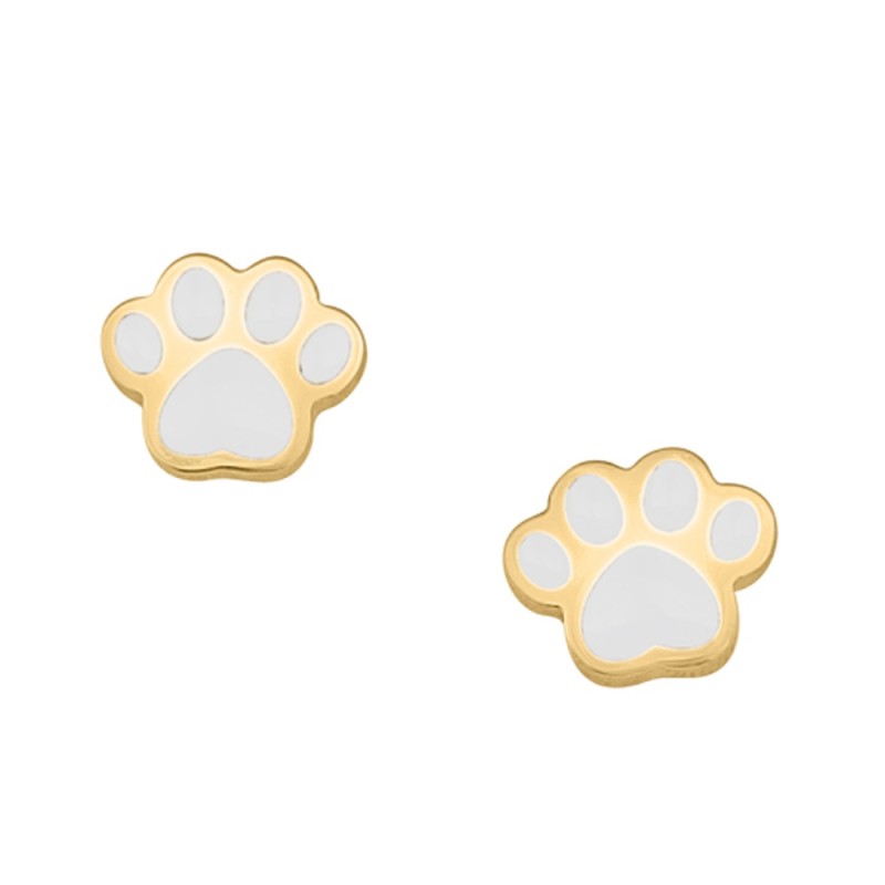 Pendientes Huella de Mascota Baño Oro Esmalte Blanco