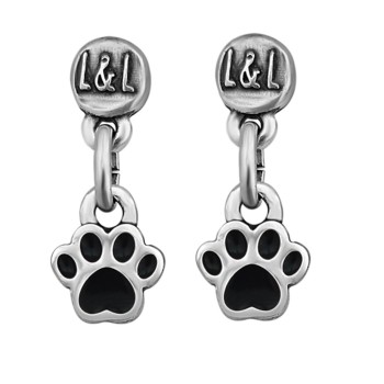 Pendientes Huella Eterna Baño Plata Esmalte Negro