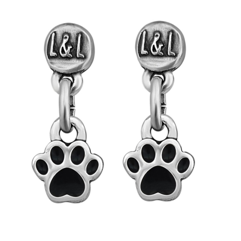 Pendientes Huella Eterna Baño Plata Esmalte Negro