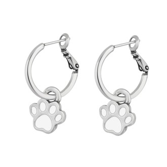Pendientes Aro Huellas de Mascota Baño Plata Esmalte Blanco
