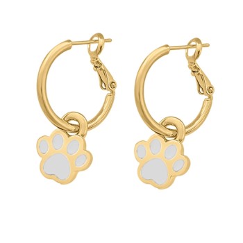 Pendientes Aro Huellas de Mascota Baño Oro Esmalte Blanco