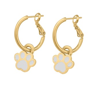 Pendientes Aro Huellas de Mascota Baño Oro Esmalte Blanco