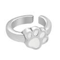 Anillo Huellas de Mascota Baño Plata Esmalte Blanco