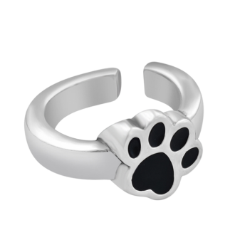 Anillo Huellas de Mascota Baño Plata Esmalte Negro