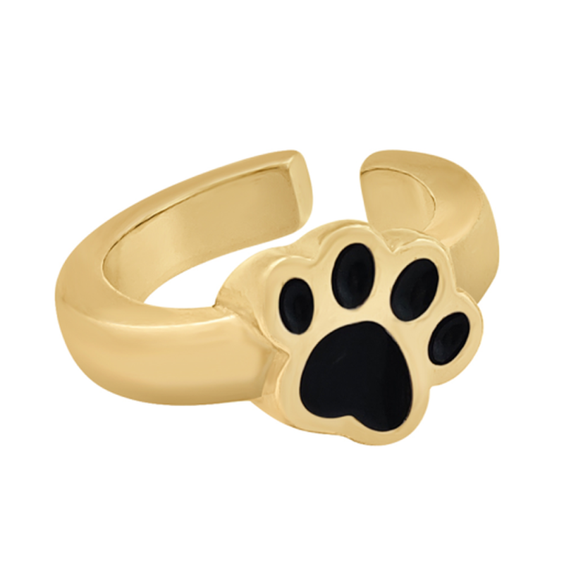 Anillo Huellas de Mascota Baño Oro Esmalte Negro