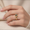 Anillo Huellas de Mascota Baño Oro Esmalte Negro