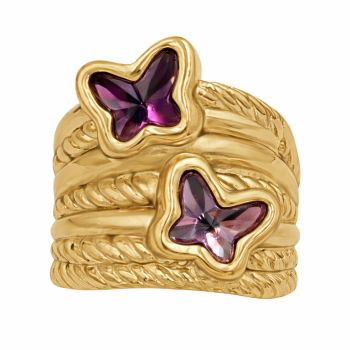 Anillo Lets Fly Baño Oro Swarovski Amatista y Rosa