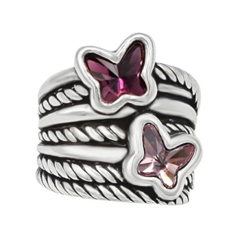 Anillo Lets Fly Baño Plata con Swarovski Amatista y Rosa