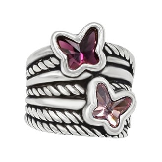 Anillo Lets Fly Baño Plata con Swarovski Amatista y Rosa