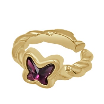 Anillo Destello de Mariposa Baño Oro Swarovski Amatista