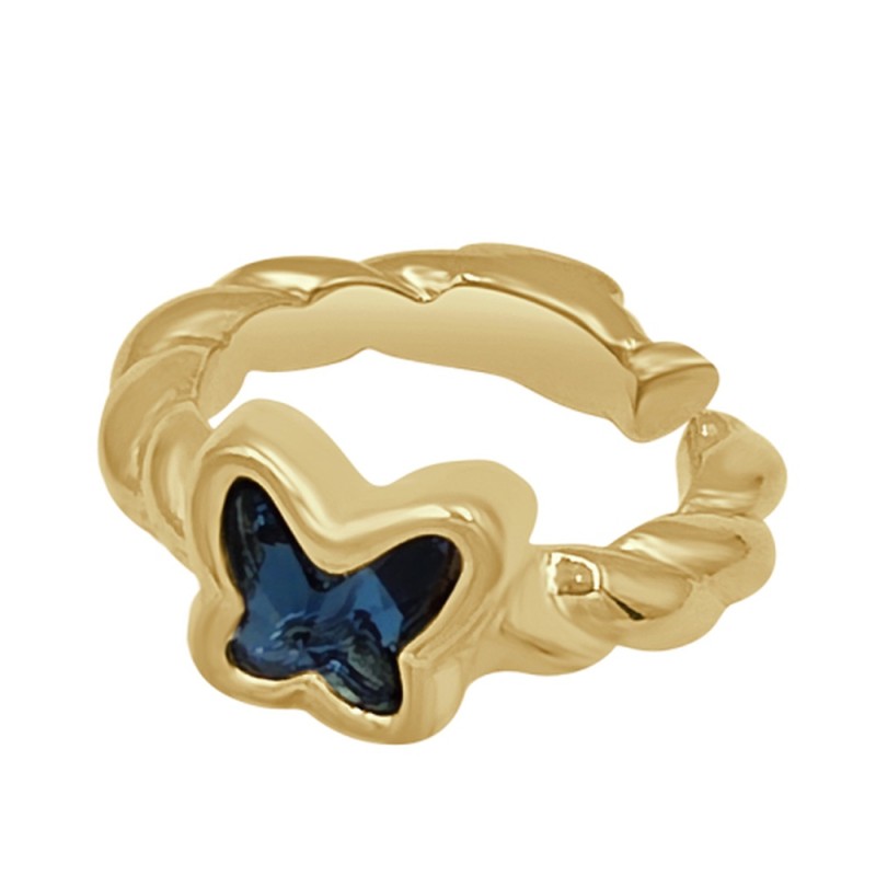 Anillo Destello de Mariposa Baño Oro Swarovski Denim Blue