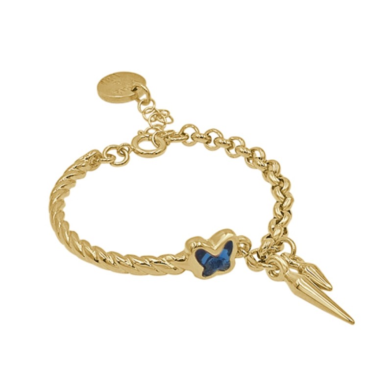 Pulsera Rebel Butterfly Baño Oro Swarovski Denim Blue